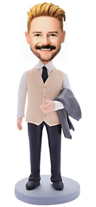 Custom Bobblehead Business Man in Formal Wear With Engraved Text