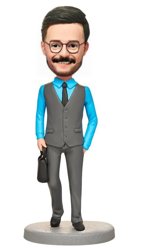 Cool Business Man With Bag Custom Bobblehead With Engraved Text