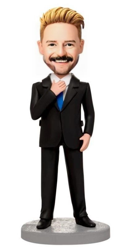 Business Man Holding Tie Custom Bobblehead With Engraved Text