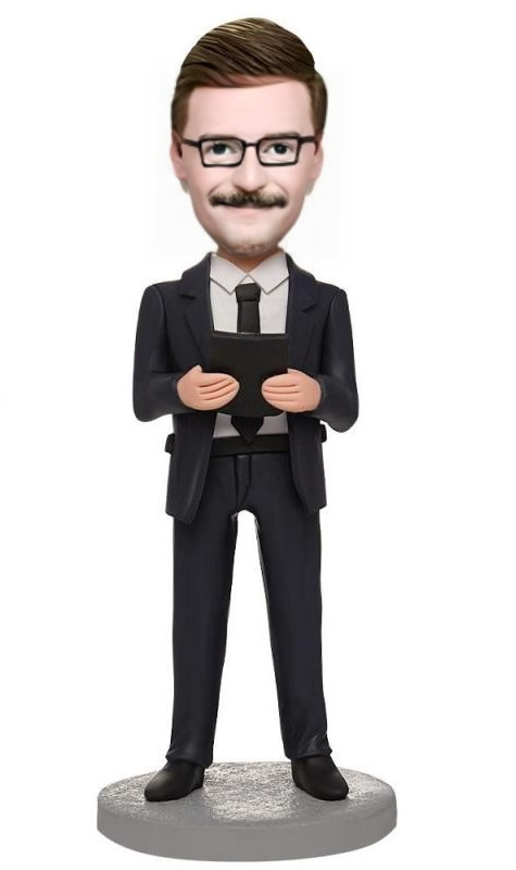 Business Man Holding A Notebook Custom Bobblehead With Engraved Text