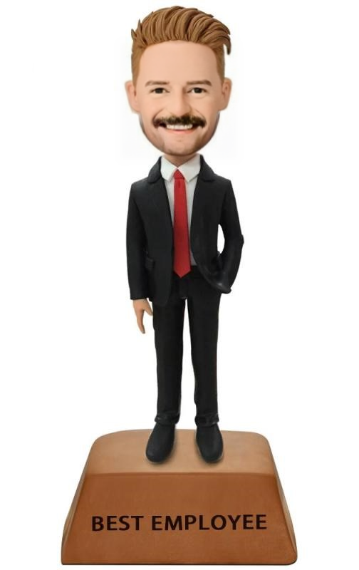 Best Employee Trophy Base Male Executive In Red Tie Custom Bobblehead With Engraved Text