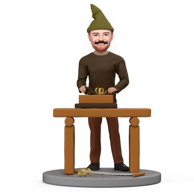 Custom Bobblehead Carpenter Working at Workbench