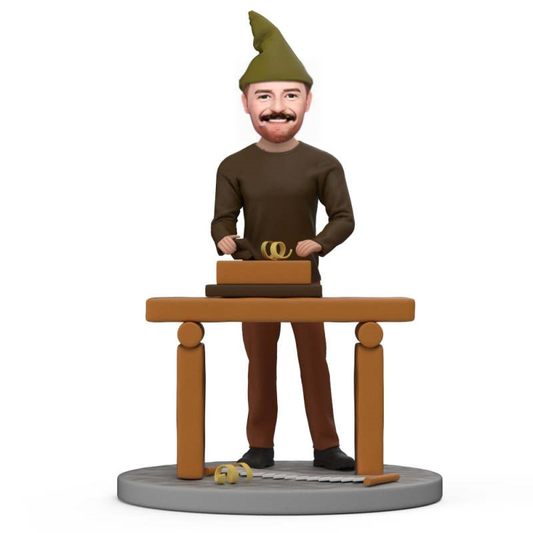 Custom Bobblehead Carpenter Working at Workbench