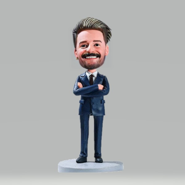 Businessman Custom Bobblehead Wearing Suit With Engraved Text Gift For Him