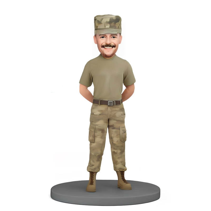 Custom Bobblehead Soldier in Military Uniform Standing With Hands Behind His Back