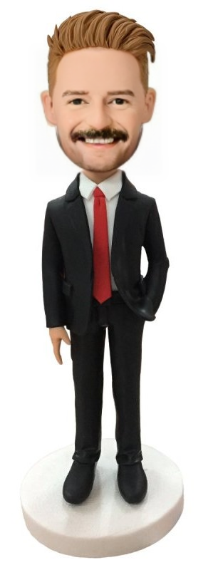 Male Executive In Red Tie Custom Bobblehead With Engraved Text