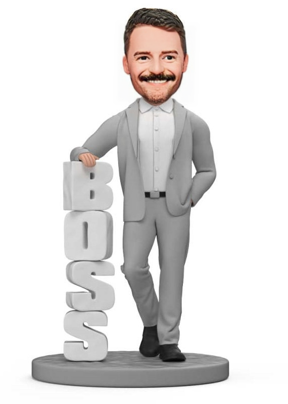 Bosss Day Gift Custom Bobblehead Boss in Gray Suit