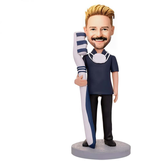 Male Dentist With A Toothbrush Custom Bobblehead With Engraved Text