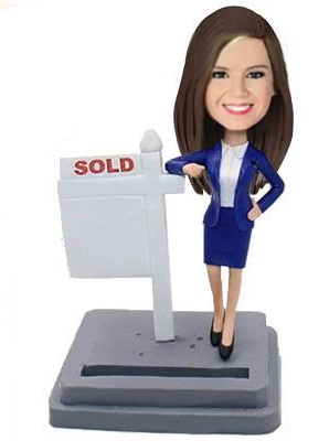 Female Realtor Custom Bobblehead With Engraved Text