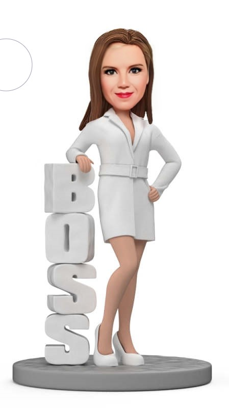 Bosss Day Gift Custom Female Boss Bobblehead in White Suit