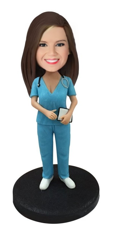 Female Nurse Custom Bobblehead With Engraved Text