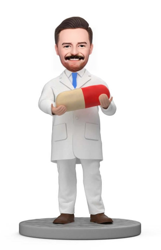 Custom Doctor Bobblehead Male Pharmacist Holding Pill Bobblehead