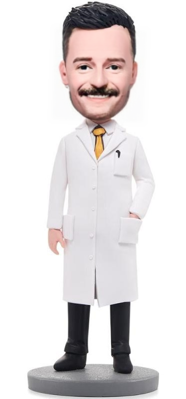 Wise Man In Lab Coat Custom Bobblehead With Engraved Text