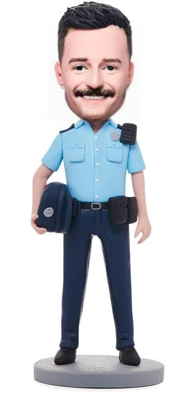 Male Police Officer Custom Bobblehead With Engraved Text