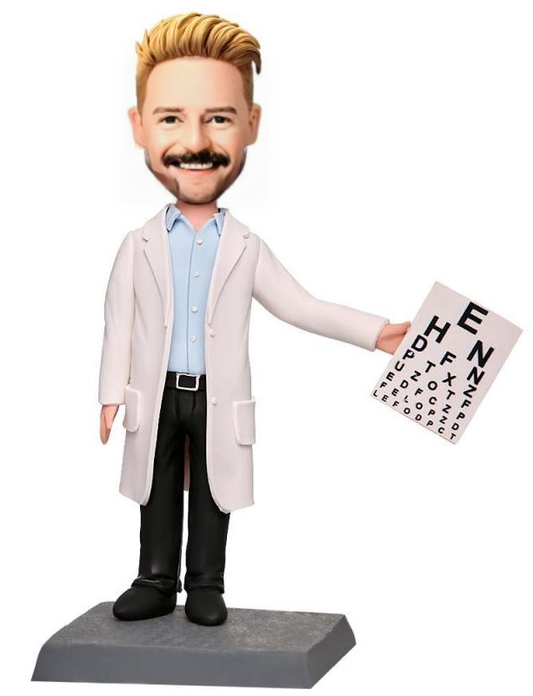 Male Optometrist Custom Bobblehead With Engraved Text