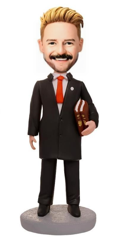 Male Lawyer Holding A Book Custom Bobblehead With Engraved Text