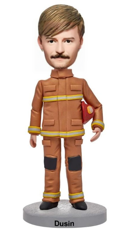 Male Firefighter In Uniform Custom Bobblehead With Engraved Text