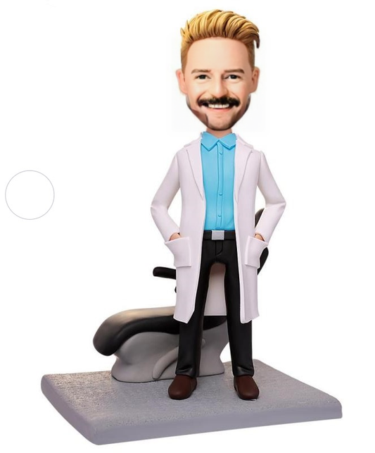 Male Dentist And Chair Custom Bobblehead With Engraved Text