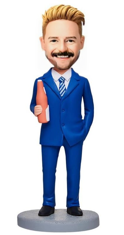 Business Man Drinking Beer Custom Bobblehead With Engraved Text