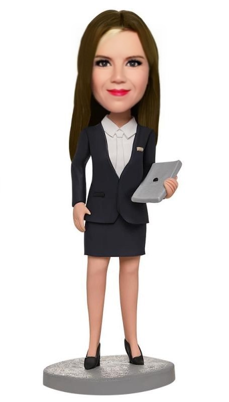 Business Woman Holding A laptop Custom Bobblehead With Engraved Text