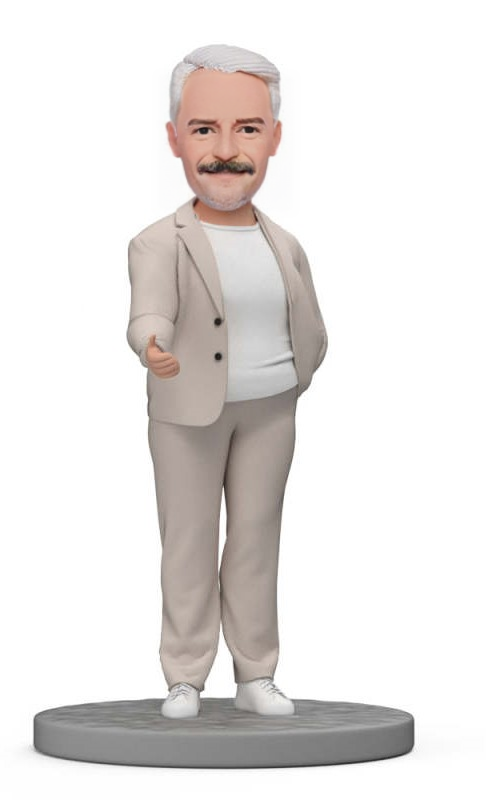 Bosss Day Gift Custom Bobblehead Boss in White Suit Ready to Shake Hands