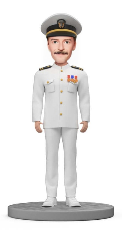 Custom Navy Bobblehead With Engraved Text  Naval Officer in Uniform