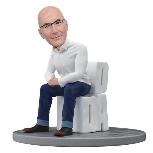 Customized Bobblehead of Seated Dad with Text - Ideal for Father's Day