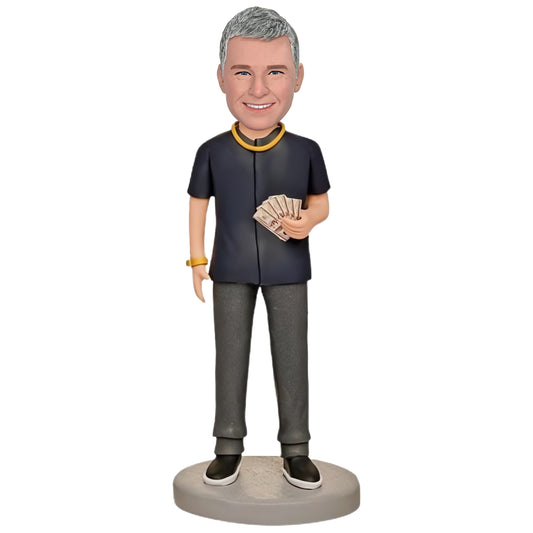 Custom Bobblehead: Rich Boss Edition - Depicting a wealthy and successful boss, this bobblehead can be personalized with engraved text, making it a great gift for entrepreneurs or business leaders.