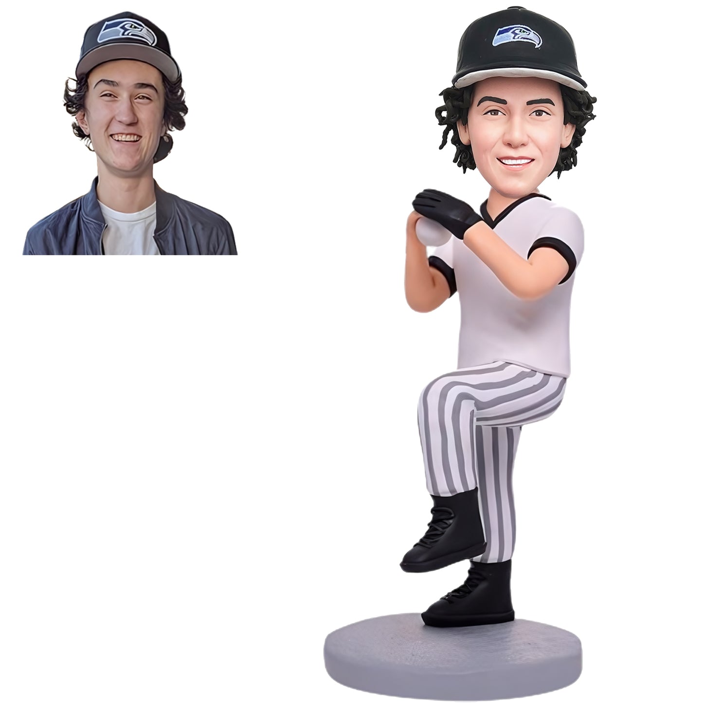 Custom Bobblehead: White Top Baseball Player - A stylish bobblehead featuring a baseball superstar in a white jersey, ready to swing for the fences. Ideal for baseball fans and memorabilia collectors!