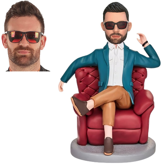 Custom Bobblehead of Dad on Couch with Personalized Inscription