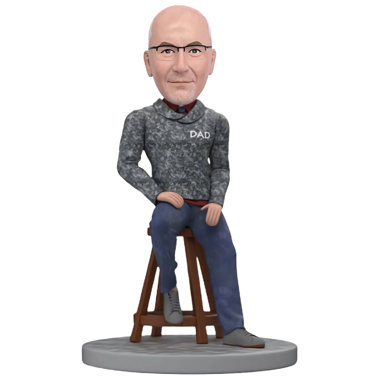 Bobblehead Customized for Dad Sitting on a Stool - Personalized Father's Day Bobblehead Present