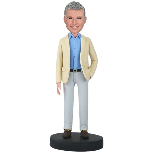 Custom Bobblehead of Businessman With Pocketed Hand - Includes Personalized Text Engraving