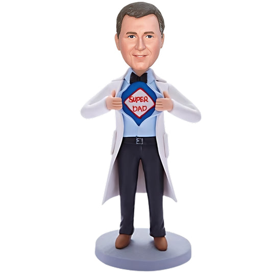 Personalized Bobblehead of Super Doctor Dad with Custom Engraved Message