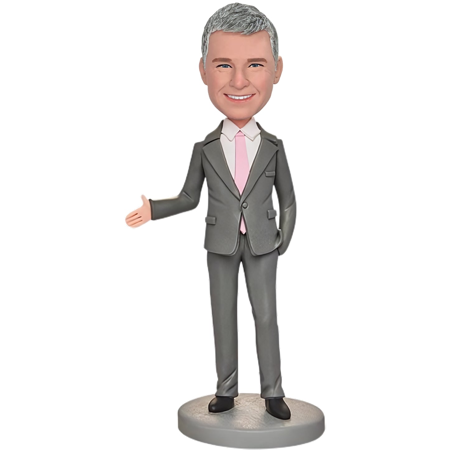 Custom Bobblehead Featuring Business Man in Grey Suit with Customized Script