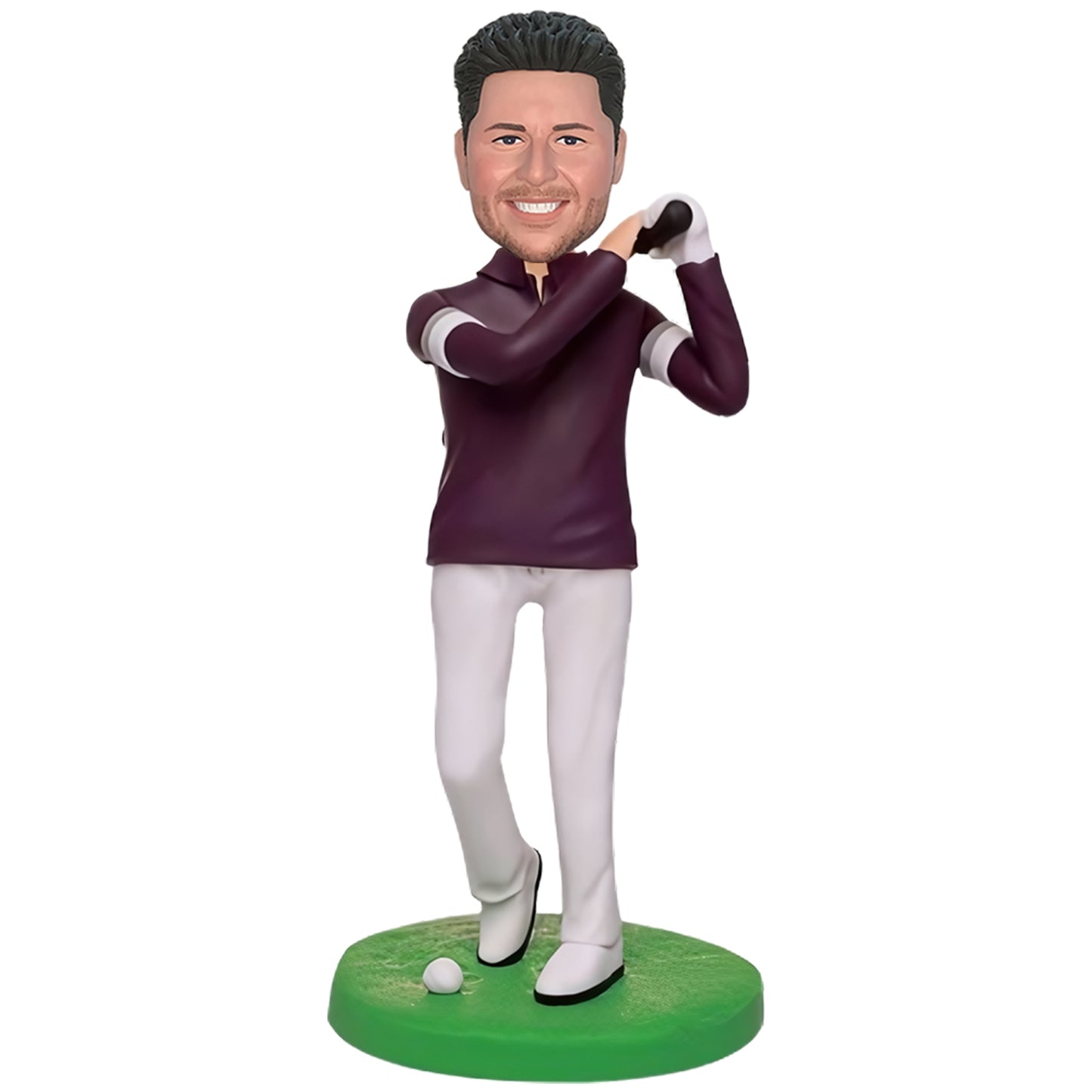 Custom Golfer Bobblehead - A sleek collectible of a golf star, ready to tee off. Ideal for golf fans and collectors!