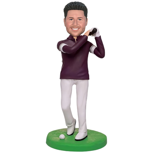 Custom Golfer Bobblehead - A sleek collectible of a golf star, ready to tee off. Ideal for golf fans and collectors!