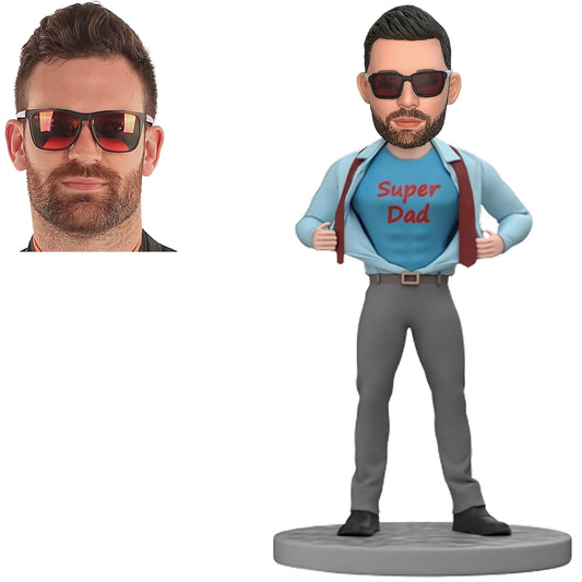 Custom Bobblehead for Super Dad - Personalized Bobblehead Presents Tailored for Father's Day