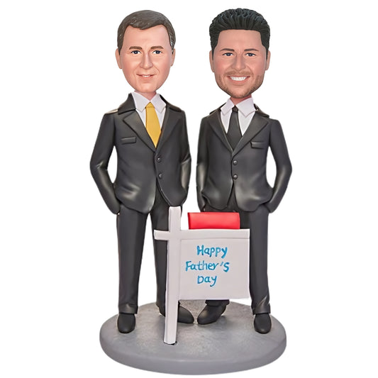 Customized Bobblehead of Dad and Son Dressed in Suits with Personalized Inscription