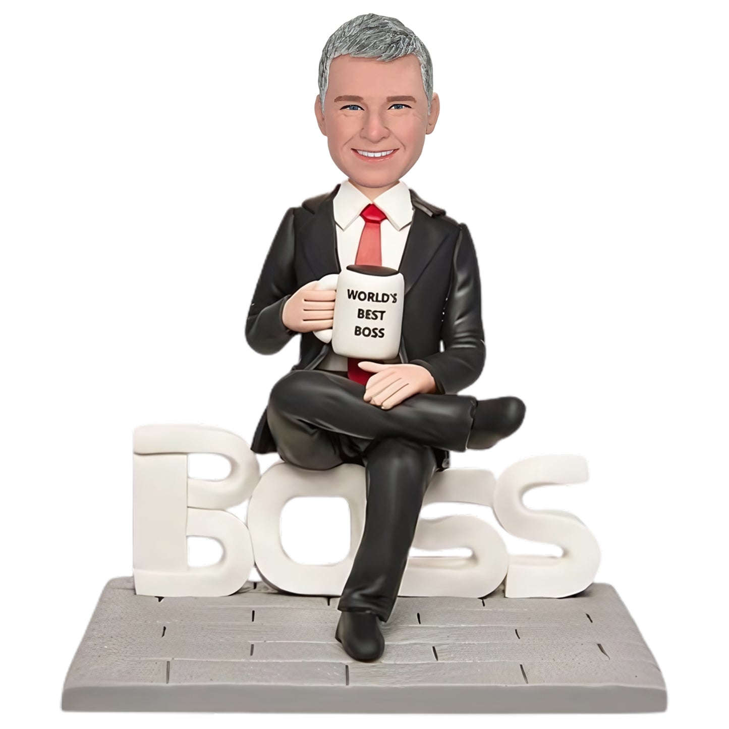 Assertive Male Executive WORLD'S FINEST LEADER Custom Bobblehead with Inscribed Message