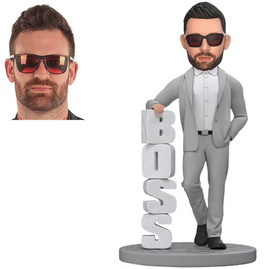 Custom Bobblehead Executive in Charcoal Suit - Ideal Boss's Day Present