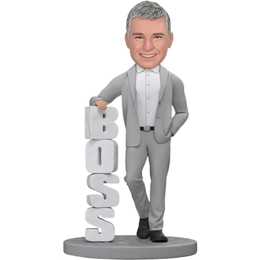 Custom Bobblehead of Boss in Charcoal Suit - Ideal Boss's Day Present