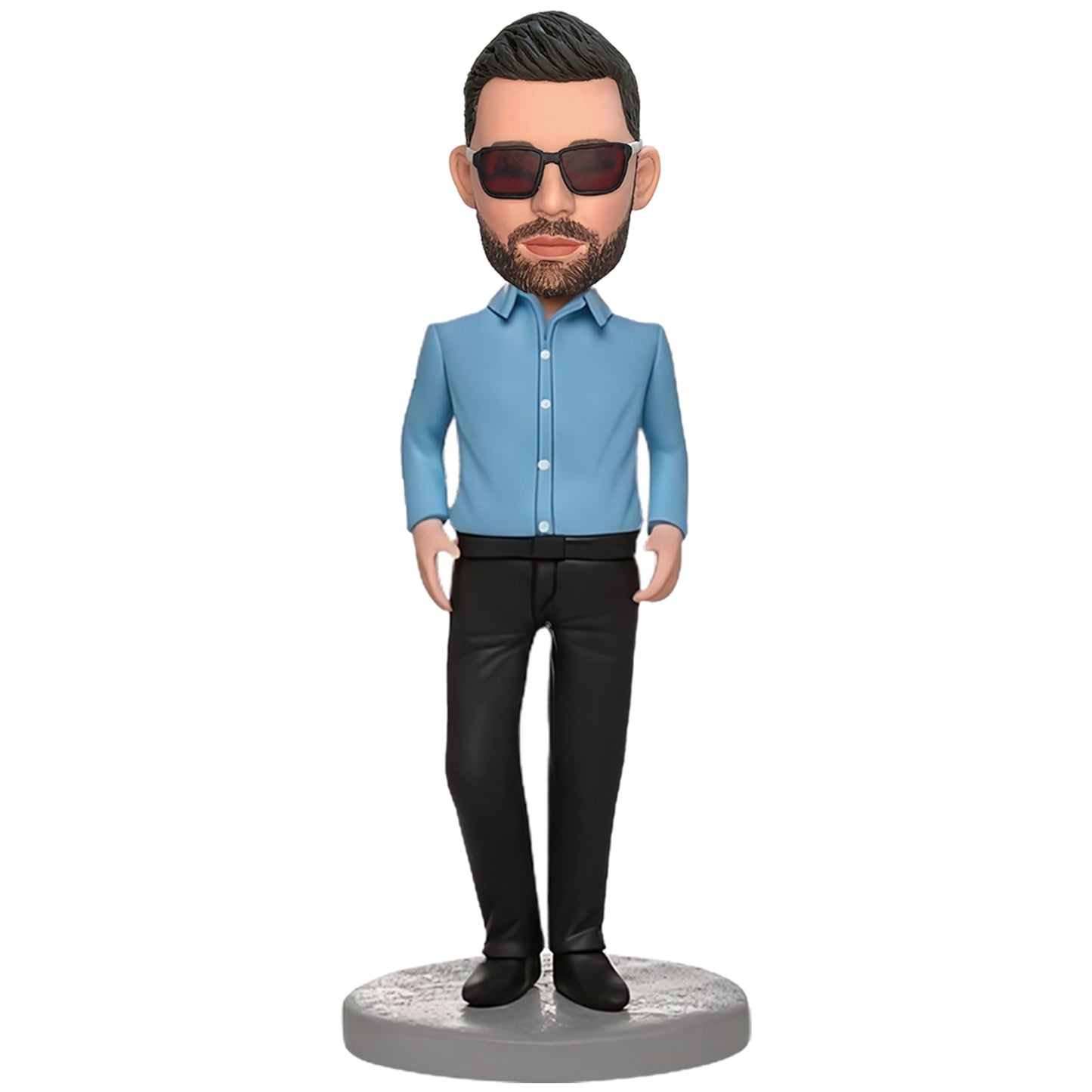 Custom Bobblehead of Corporate Gentleman in Azure Shirt with Personalized Inscription