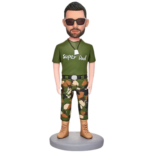 Customized Bobblehead of Dad in Camo Outfit with Personalized Engraving