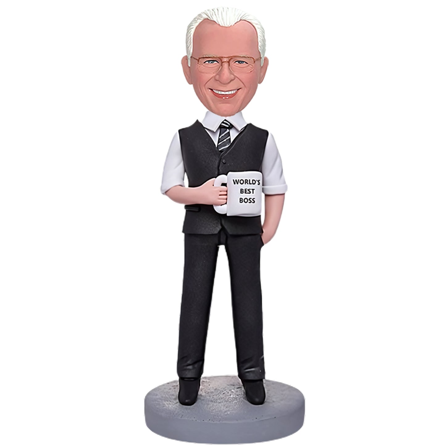 Custom Bobblehead of Top-tier Boss Businessman With Water Glass - Includes Custom Engraved Text