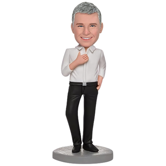 Custom Bobblehead of Business Male in White Shirt With Inscribed Text