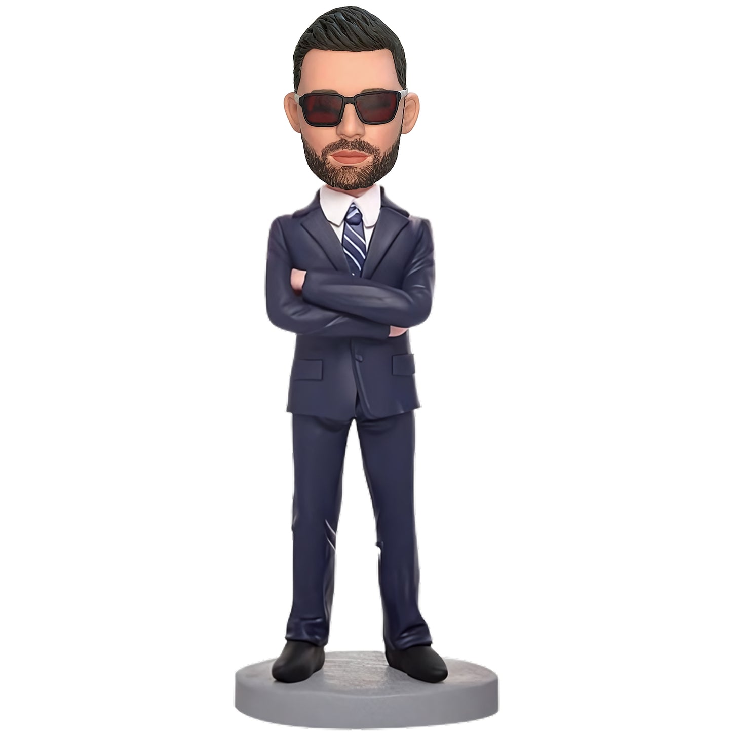 Custom Bobblehead of Businessman in Blue Suit with Inscribed Message