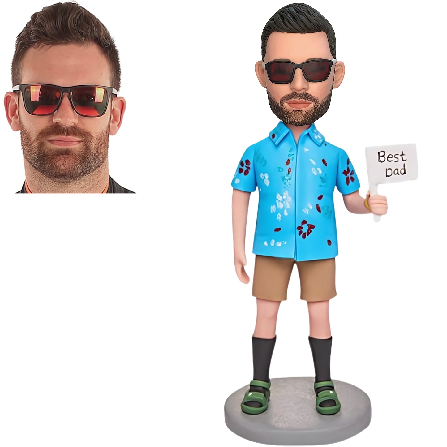 Customized Bobblehead of Father in Hawaiian Shirt with Inscribed Text