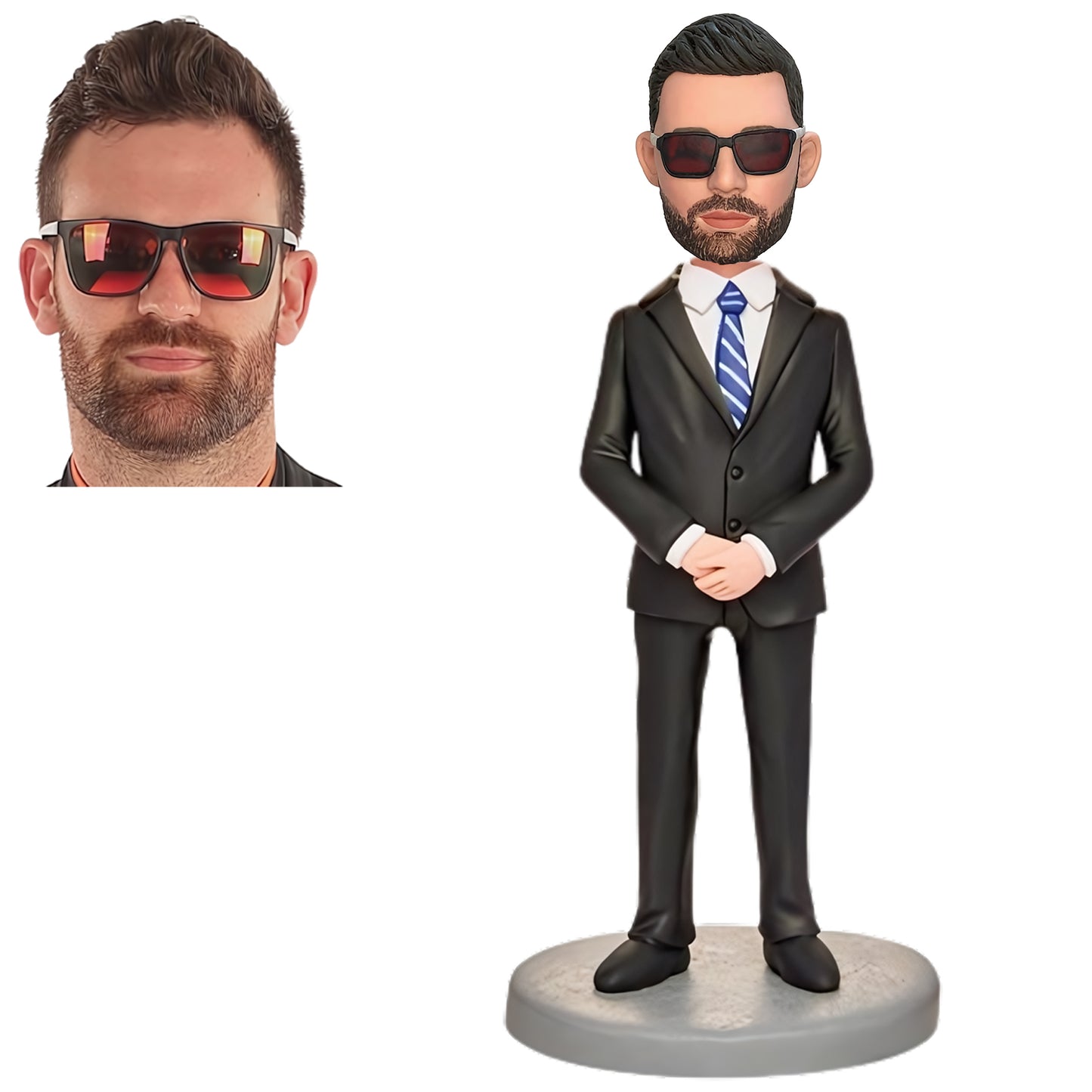 Custom Bobblehead of Business Man in Formal Attire with Inscribed Text