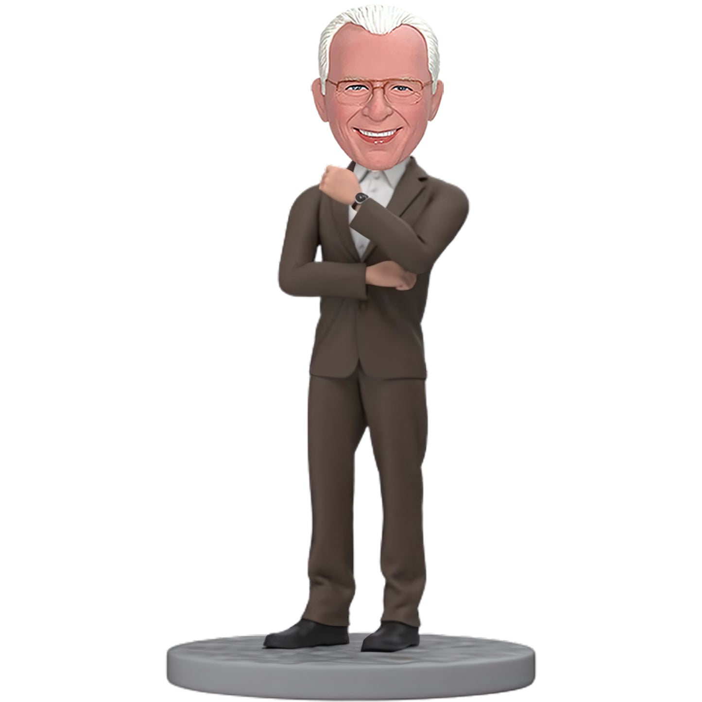 Gift for Boss's Day Custom Bobblehead Boss Dressed in a Stylish Brown Suit with Timepiece