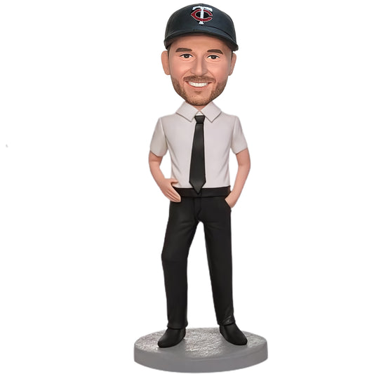 Custom Bobblehead of Businessman in Shirt and Tie with Inscribed Text